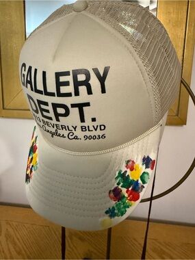 Gallery Dept Beige Trucker Hat with Multicolor Paint Accents